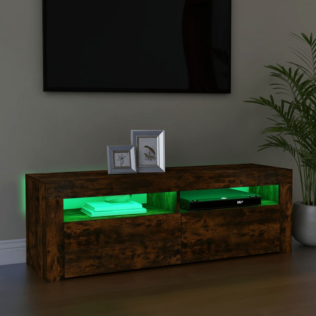 vidaXL TV Cabinet with LED Lights Smoked Oak 120x35x40 cm