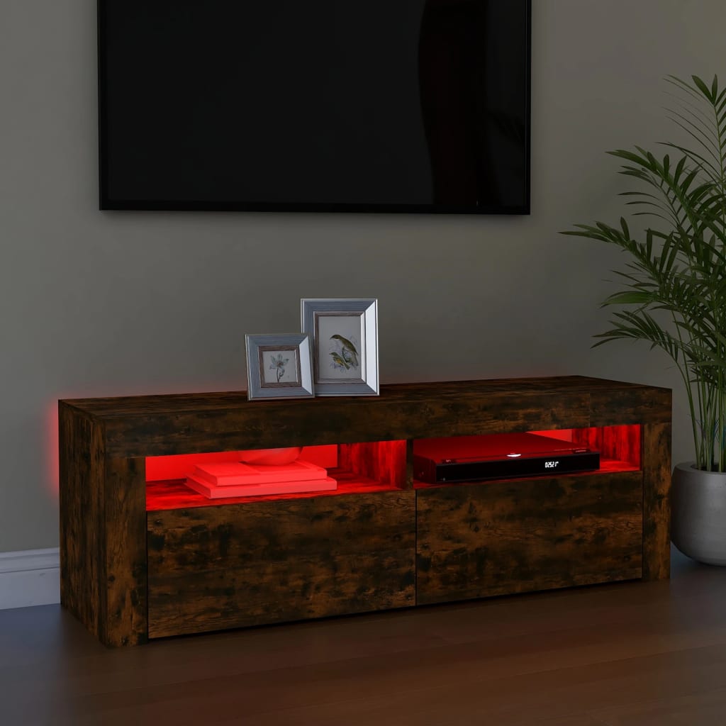 vidaXL TV Cabinet with LED Lights Smoked Oak 120x35x40 cm