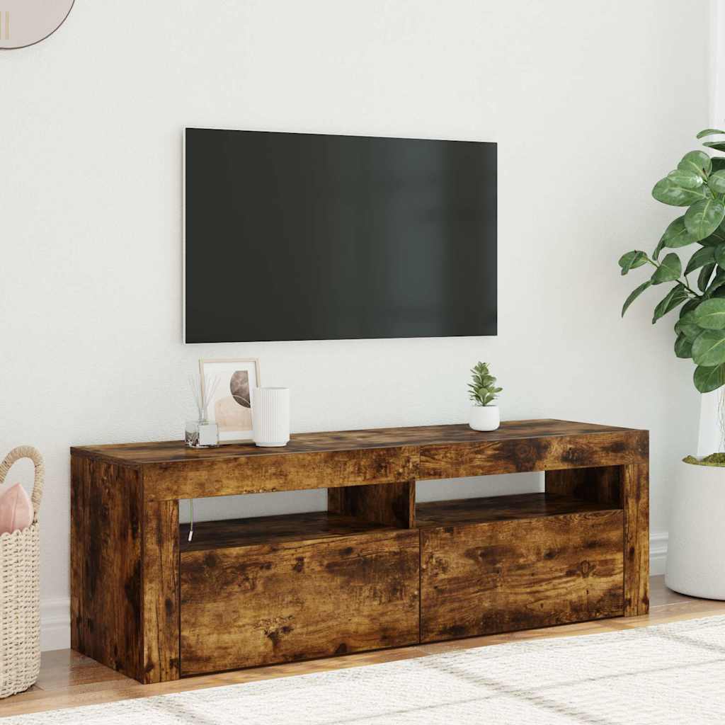 815687 vidaXL TV Cabinet with LED Lights Smoked Oak 120x35x40 cm