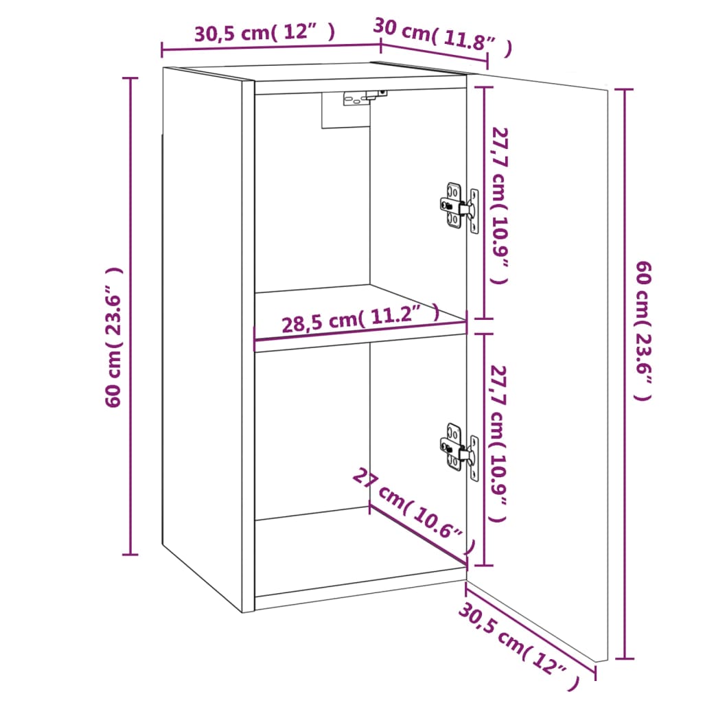 vidaXL TV Cabinets 2 pcs Smoked Oak 30.5x30x60 cm Engineered Wood