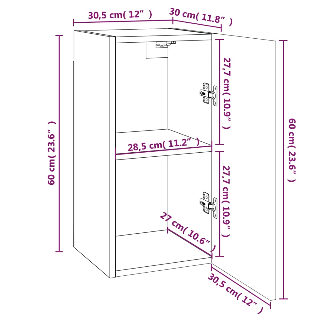 vidaXL TV Cabinets 2 pcs Grey Sonoma 30.5x30x60 cm Engineered Wood