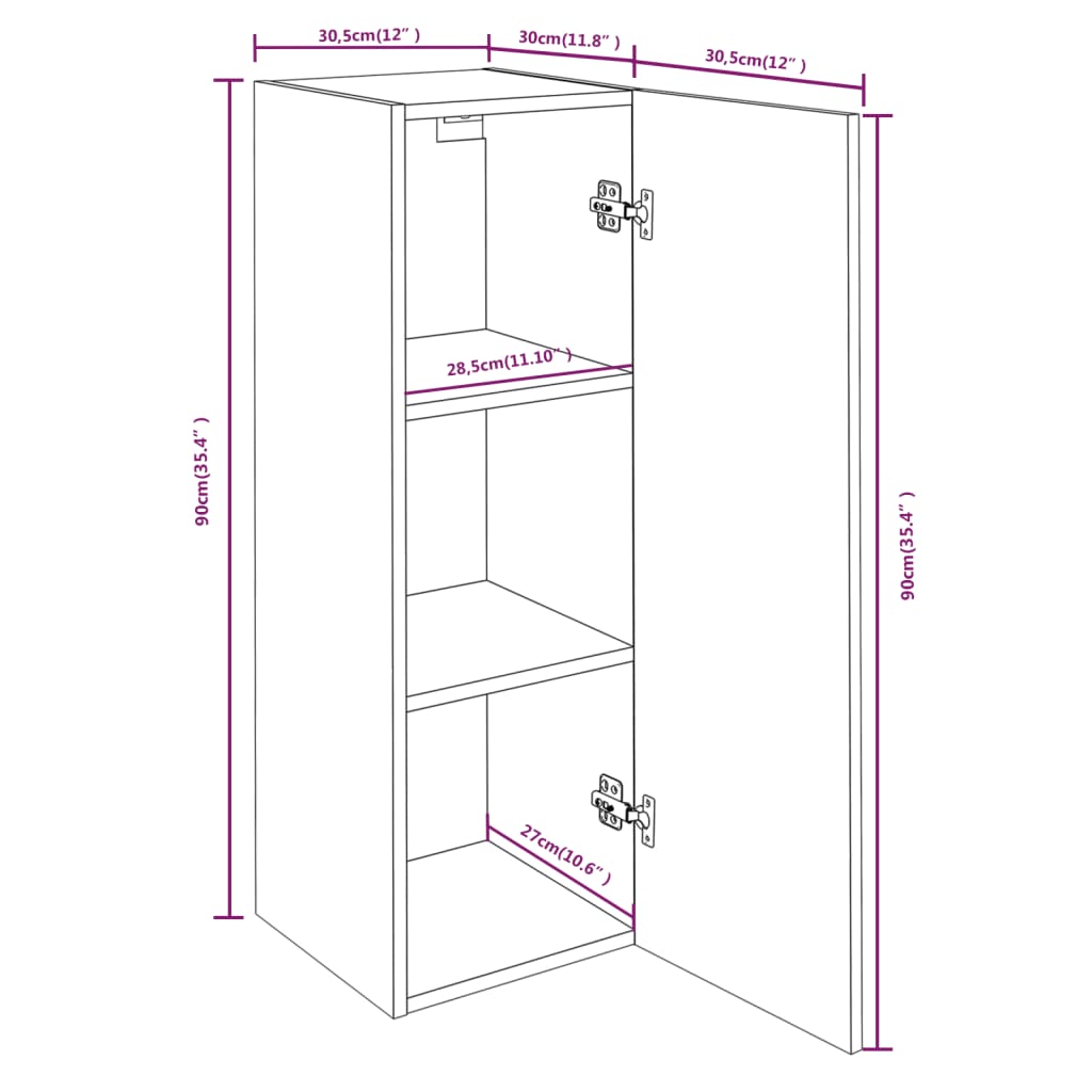 vidaXL TV Cabinets 2 pcs Smoked Oak 30.5x30x90 cm Engineered Wood