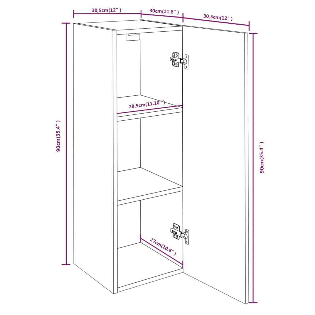 vidaXL TV Cabinets 2 pcs Grey Sonoma 30.5x30x90 cm Engineered Wood