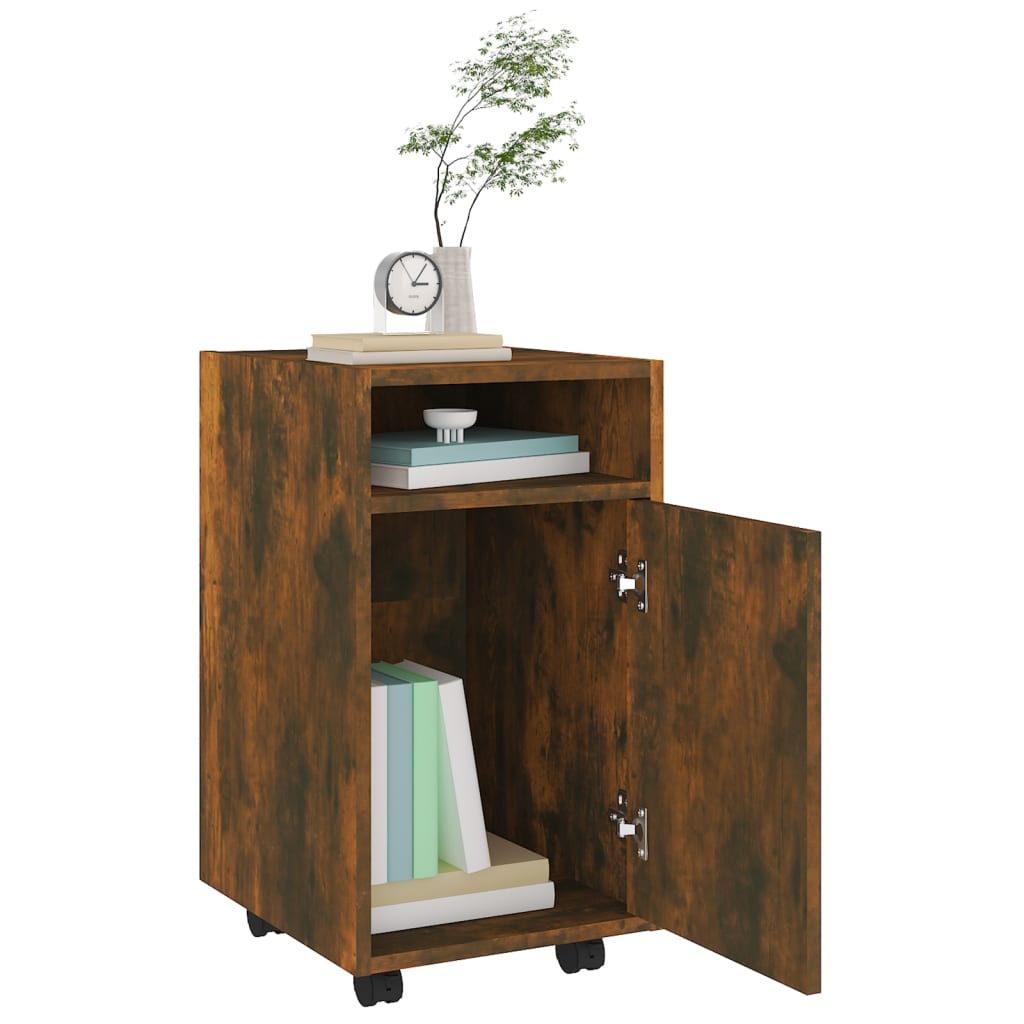 Side Cabinet with Wheels Smoked Oak 33x38x60 cm Engineered Wood