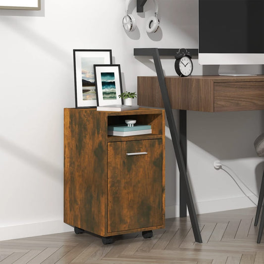 Side Cabinet with Wheels Smoked Oak 33x38x60 cm Engineered Wood