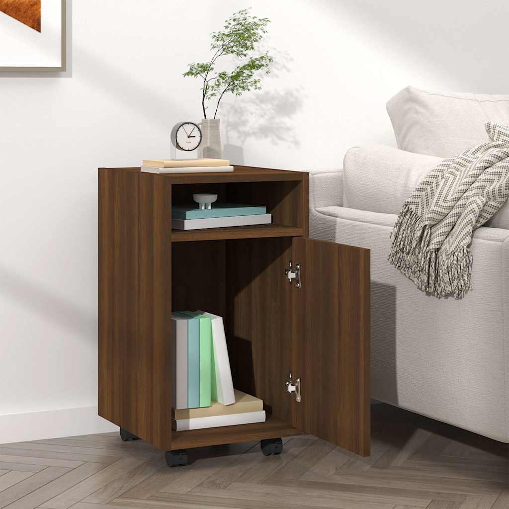 Side Cabinet with Wheels Brown Oak 33x38x60 cm Engineered Wood