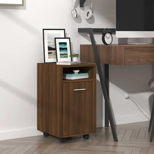 Side Cabinet with Wheels Brown Oak 33x38x60 cm Engineered Wood