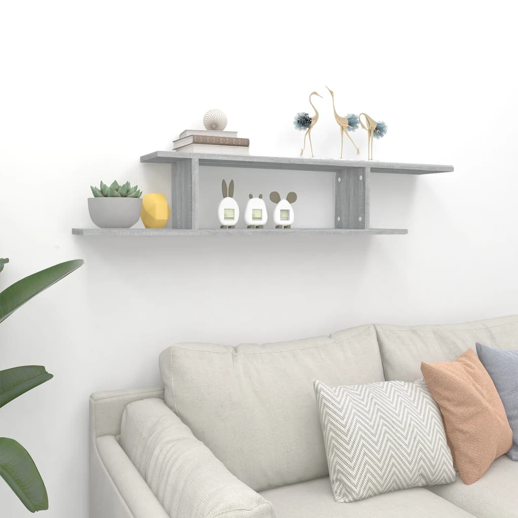 vidaXL Wall-Mounted TV Shelf Grey Sonoma 125x18x23 cm Engineered Wood