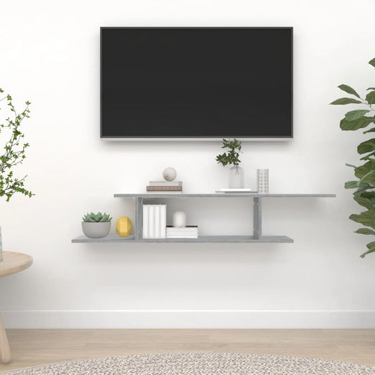 vidaXL Wall-Mounted TV Shelf Grey Sonoma 125x18x23 cm Engineered Wood