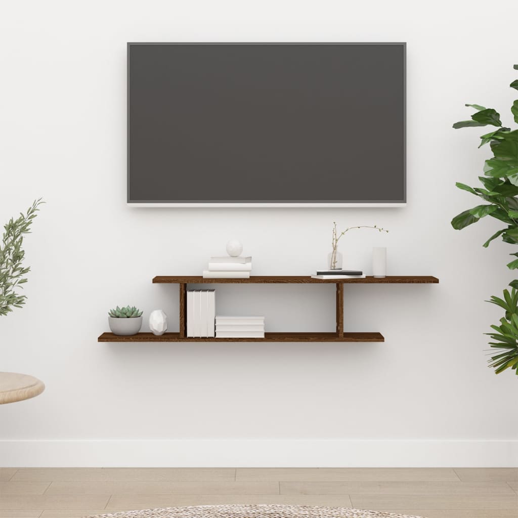 vidaXL Wall-Mounted TV Shelf Brown Oak 125x18x23 cm Engineered Wood