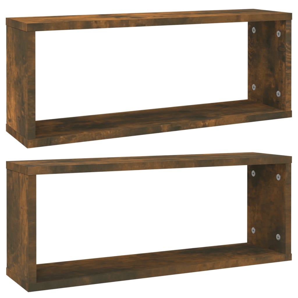 Wall Cube Shelves 2 pcs Smoked Oak 60x15x23 cm Engineered Wood