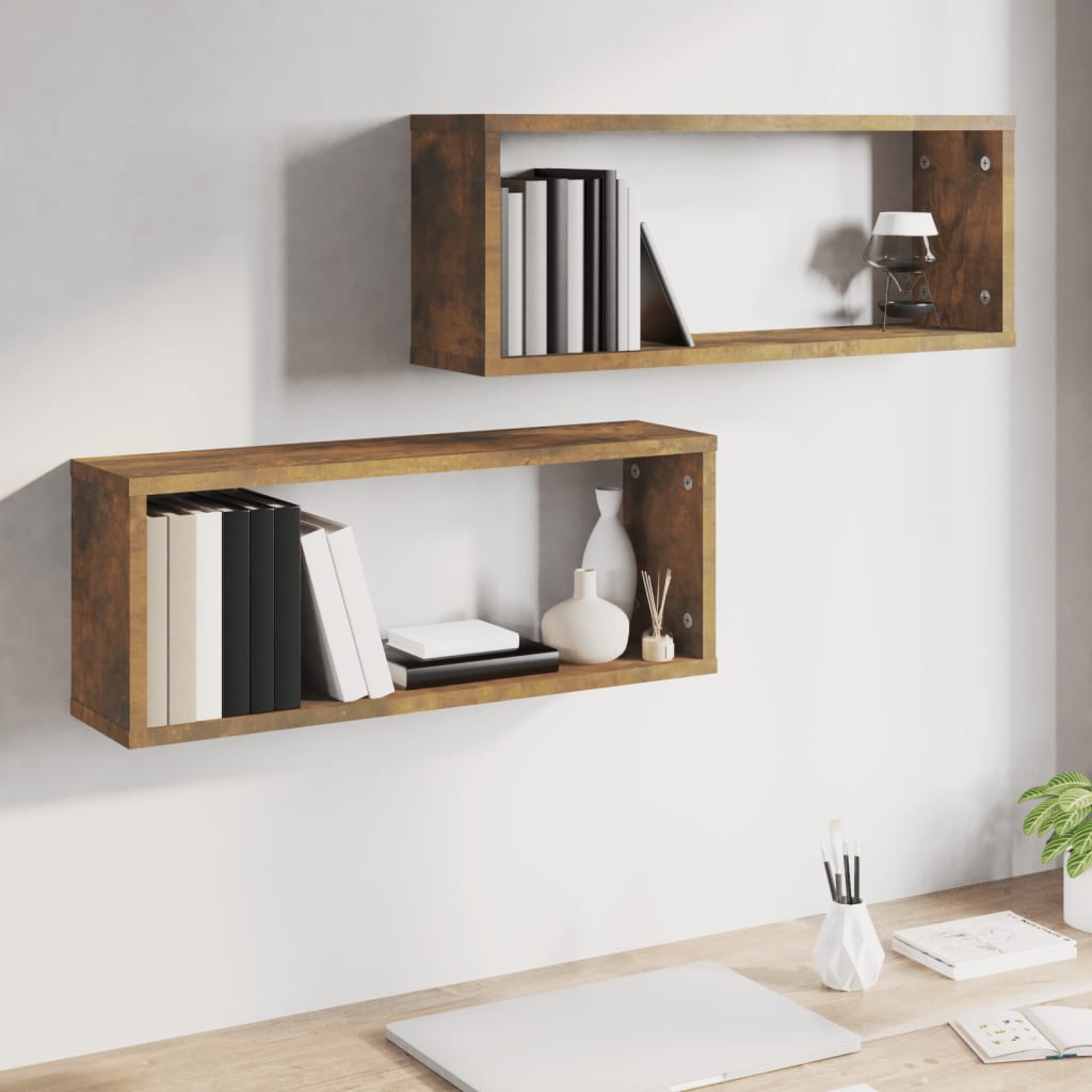 vidaXL Wall Cube Shelves 2 pcs Smoked Oak 60x15x23 cm Engineered Wood