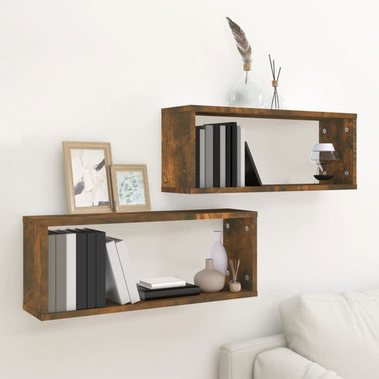 vidaXL Wall Cube Shelves 2 pcs Smoked Oak 60x15x23 cm Engineered Wood