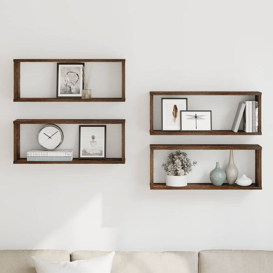 Wall Cube Shelves 4 pcs Smoked Oak 60x15x23 cm Engineered Wood