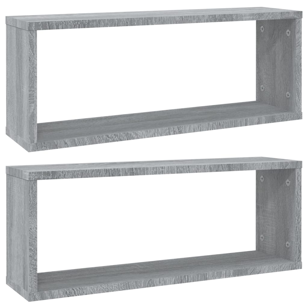 vidaXL Wall Cube Shelves 2 pcs Grey Sonoma 60x15x23 cm Engineered Wood