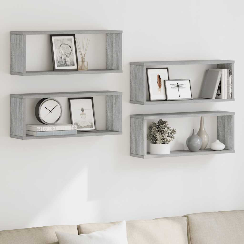 Wall Cube Shelves 4 pcs Grey Sonoma 60x15x23 cm Engineered Wood