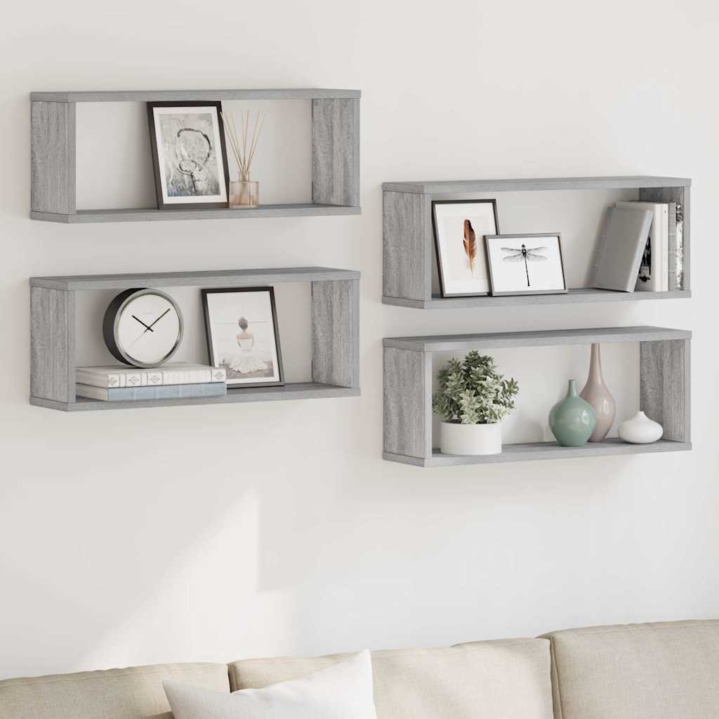 Wall Cube Shelves 4 pcs Grey Sonoma 60x15x23 cm Engineered Wood