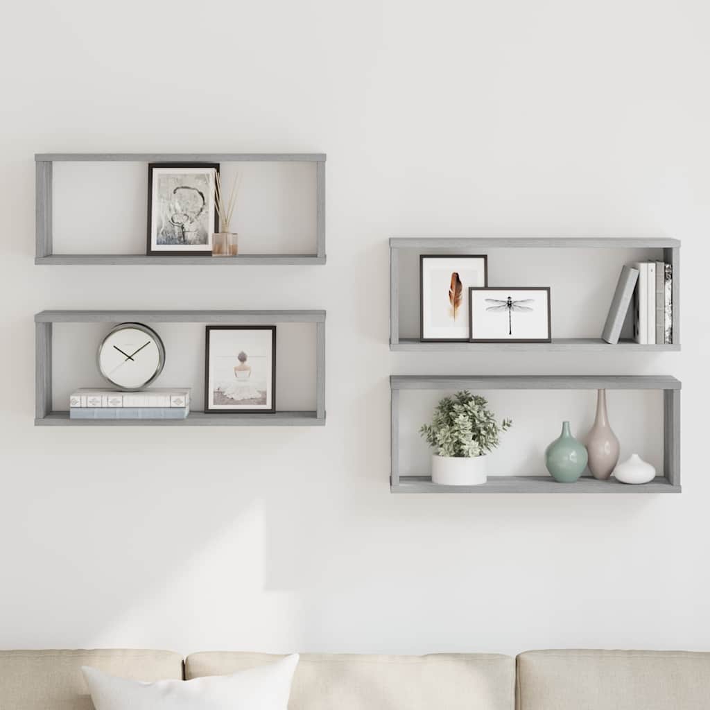 Wall Cube Shelves 4 pcs Grey Sonoma 60x15x23 cm Engineered Wood