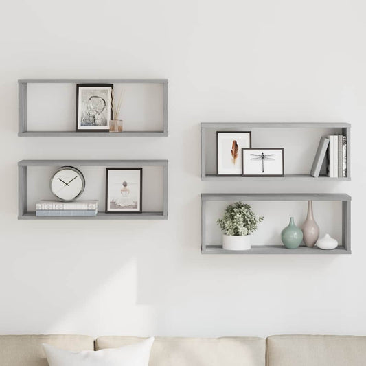Wall Cube Shelves 4 pcs Grey Sonoma 60x15x23 cm Engineered Wood