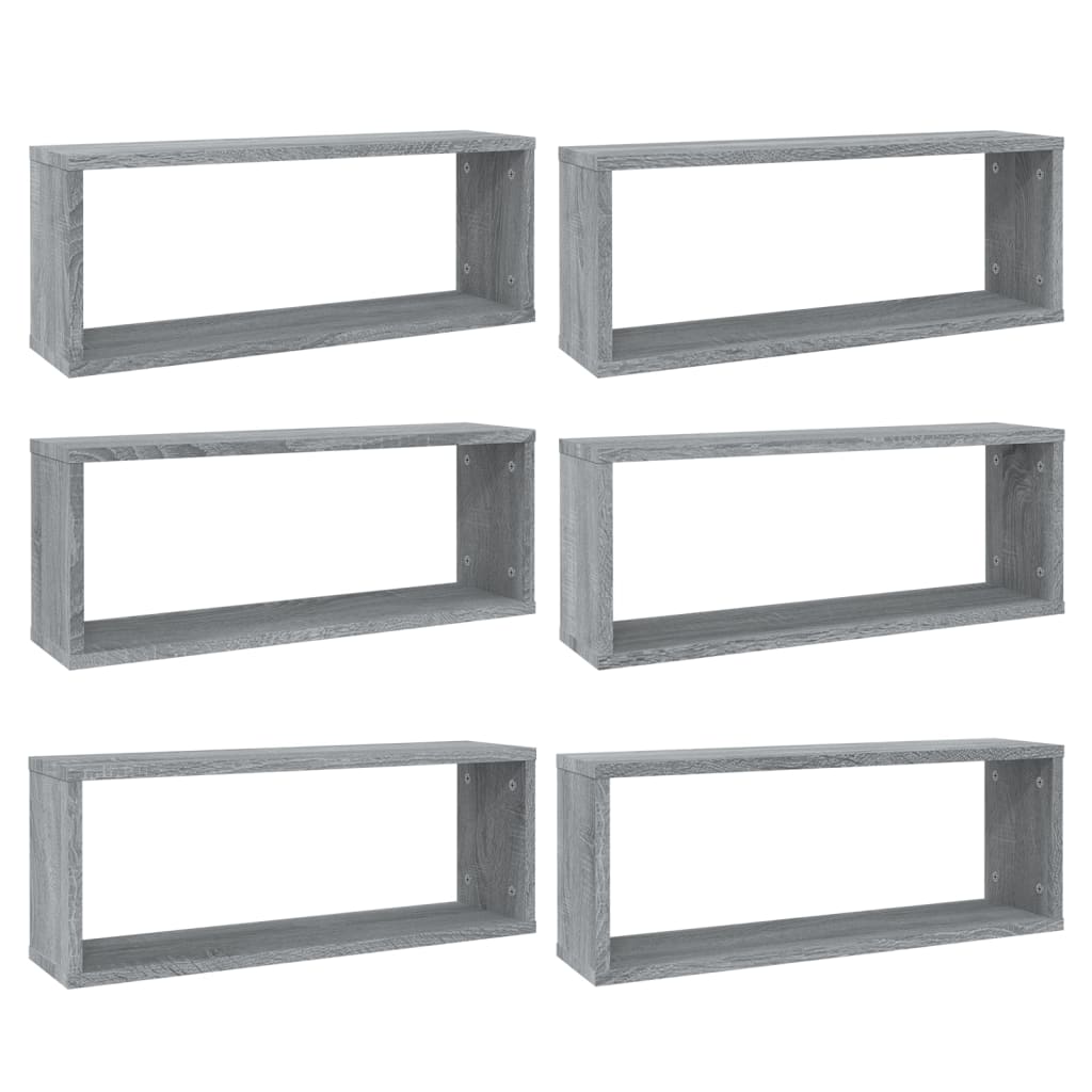 vidaXL Wall Cube Shelves 6 pcs Grey Sonoma 60x15x23 cm Engineered Wood