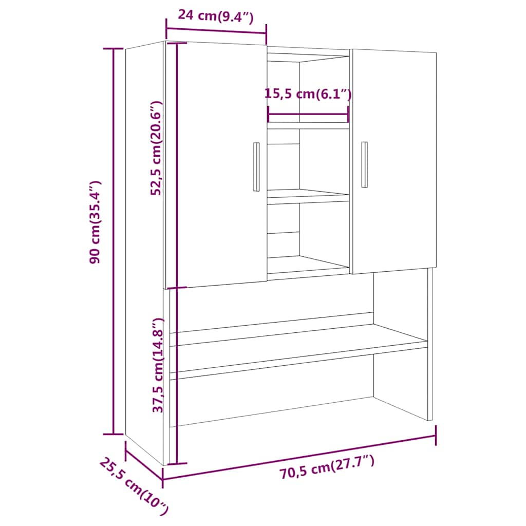 Washing Machine Cabinet Smoked Oak 70,5x25,5x90 cm