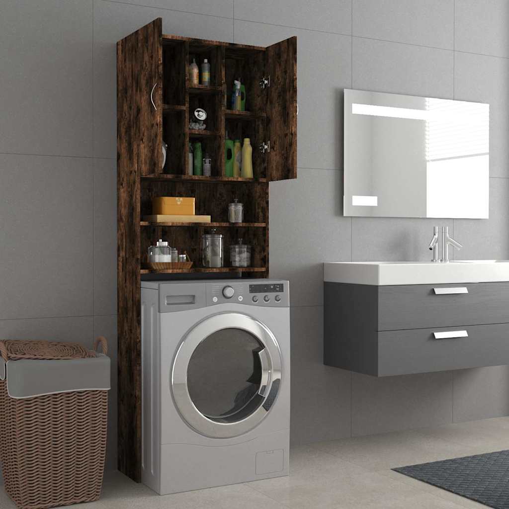 815957 vidaXL Washing Machine Cabinet Smoked Oak 64x25,5x190 cm