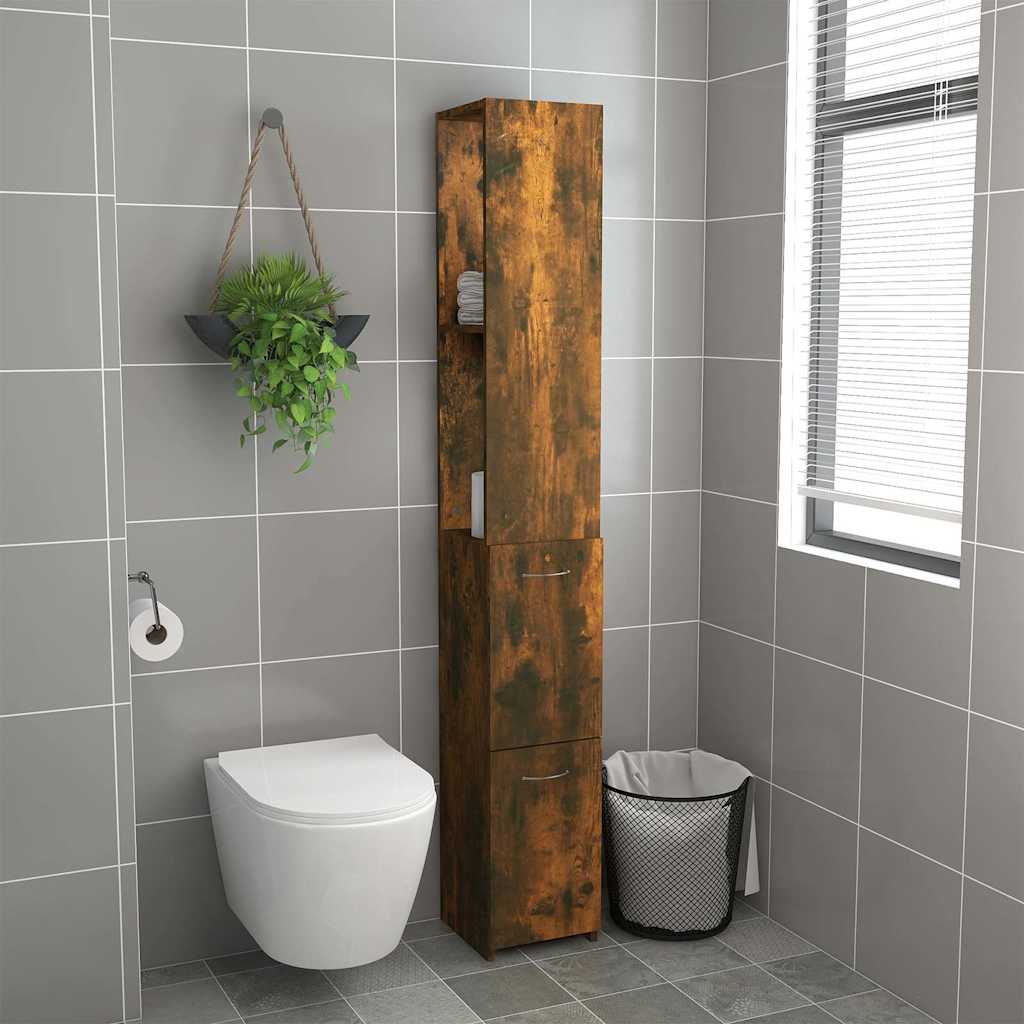 Bathroom Cabinet Smoked Oak 25x26,5x170 cm Engineered Wood