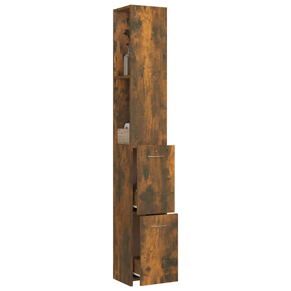 Bathroom Cabinet Smoked Oak 25x26,5x170 cm Engineered Wood