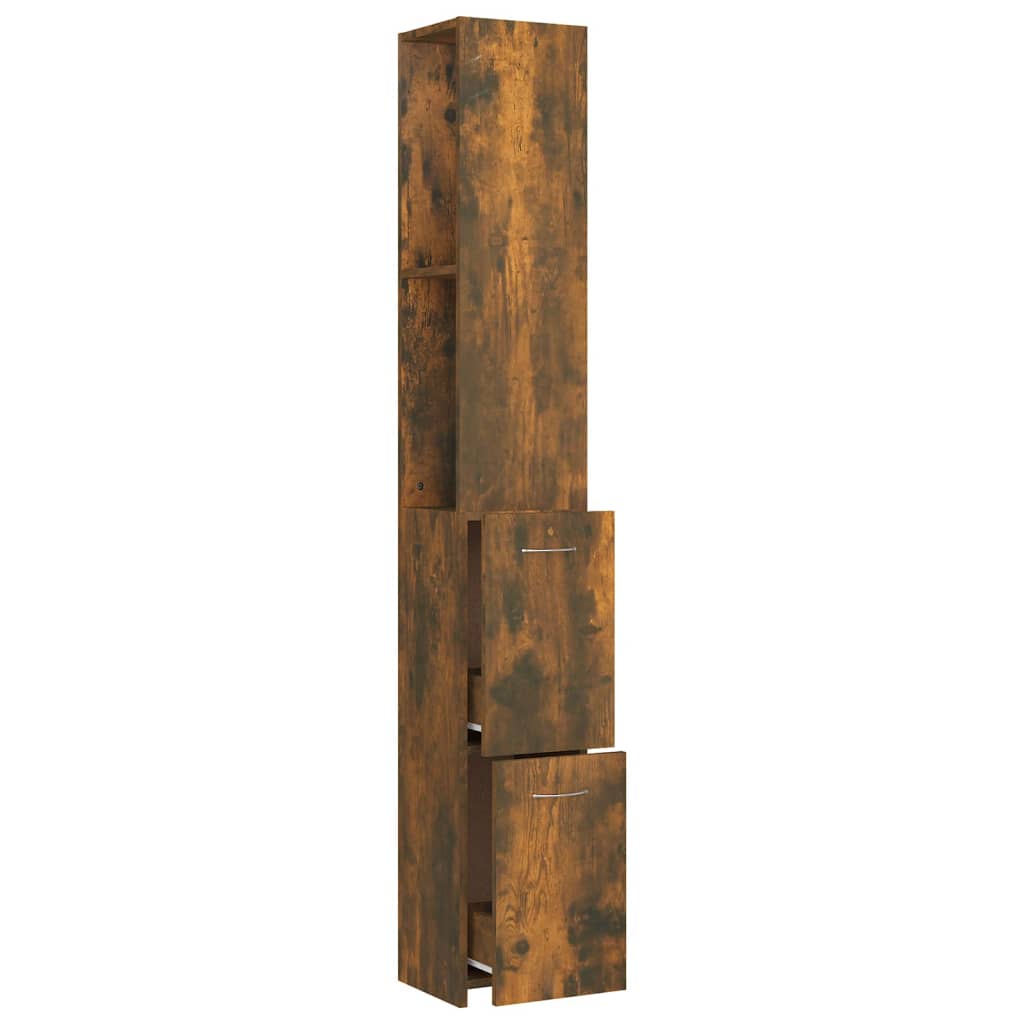 vidaXL Bathroom Cabinet Smoked Oak 25x26.5x170 cm Engineered Wood