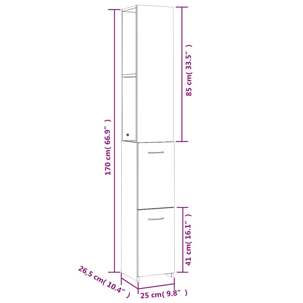 Bathroom Cabinet Smoked Oak 25x26,5x170 cm Engineered Wood