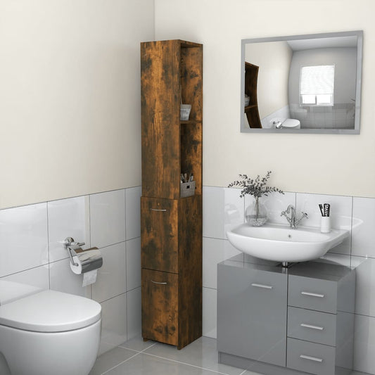 vidaXL Bathroom Cabinet Smoked Oak 25x26.5x170 cm Engineered Wood