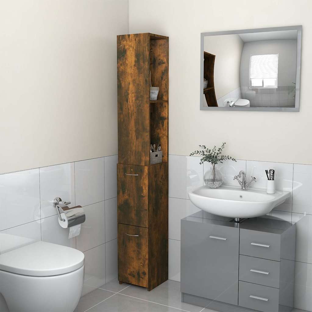 Bathroom Cabinet Smoked Oak 25x26,5x170 cm Engineered Wood