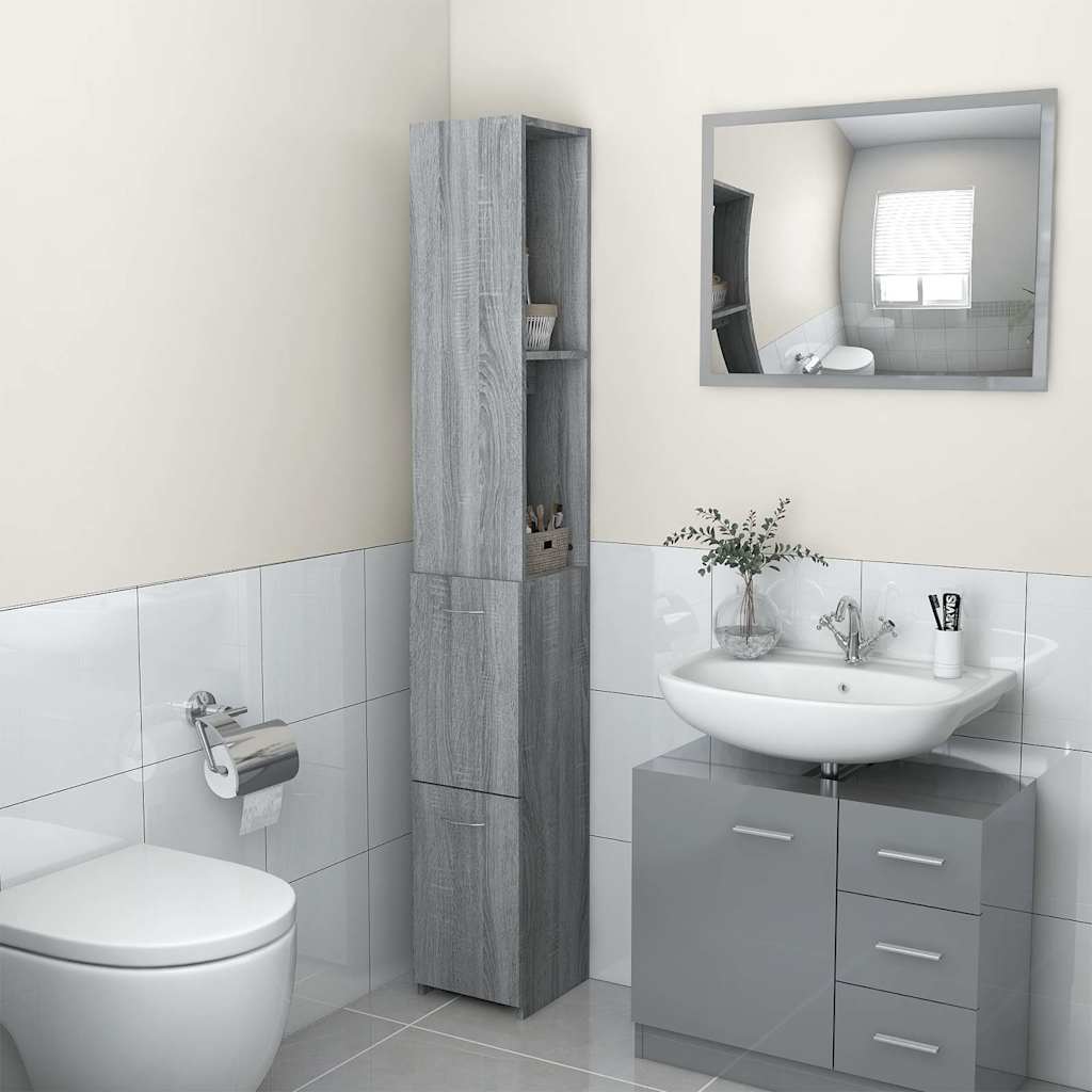 Bathroom Cabinet Grey Sonoma 25x26,5x170 cm Engineered Wood
