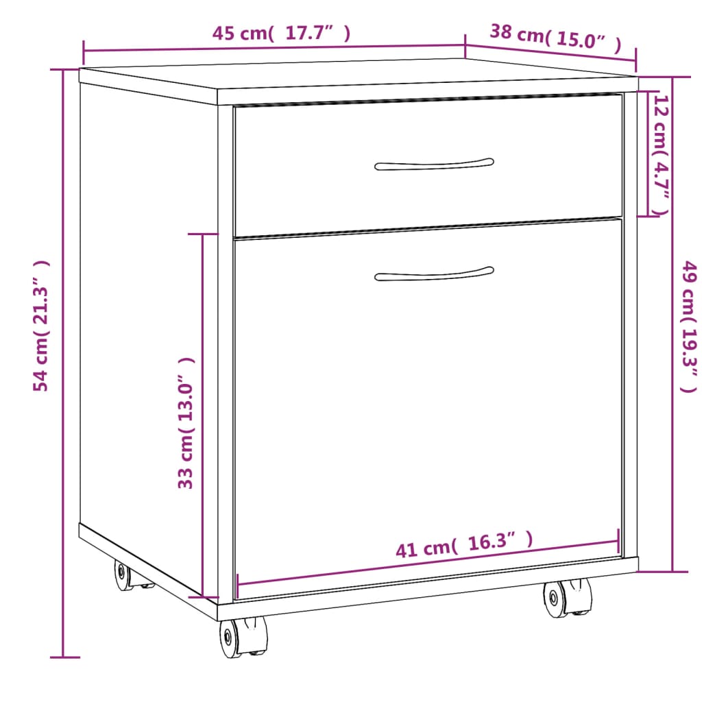 Rolling Cabinet Grey Sonoma 45x38x54 cm Engineered Wood