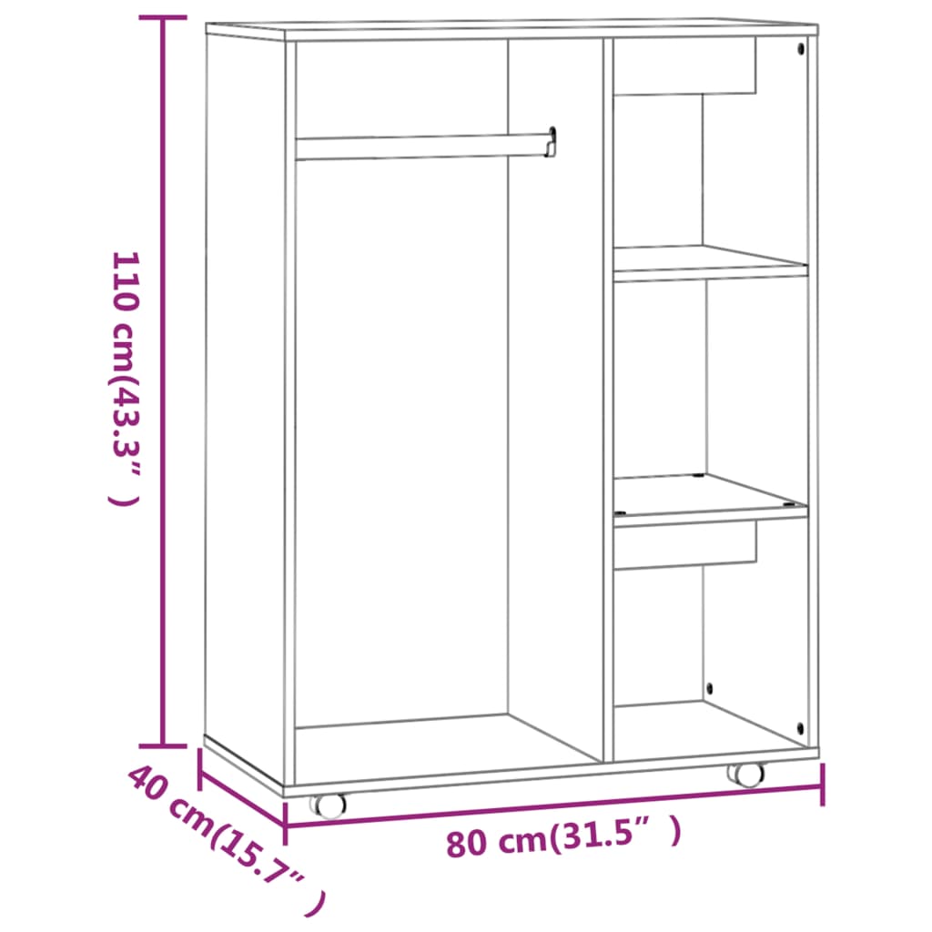 vidaXL Wardrobe Smoked Oak 80x40x110 cm Engineered Wood