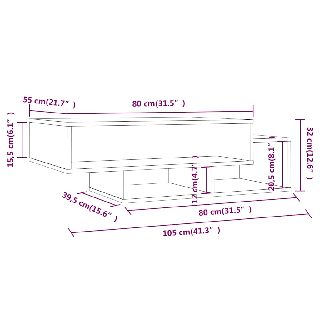 Coffee Table Grey Sonoma 105x55x32 cm Engineered Wood