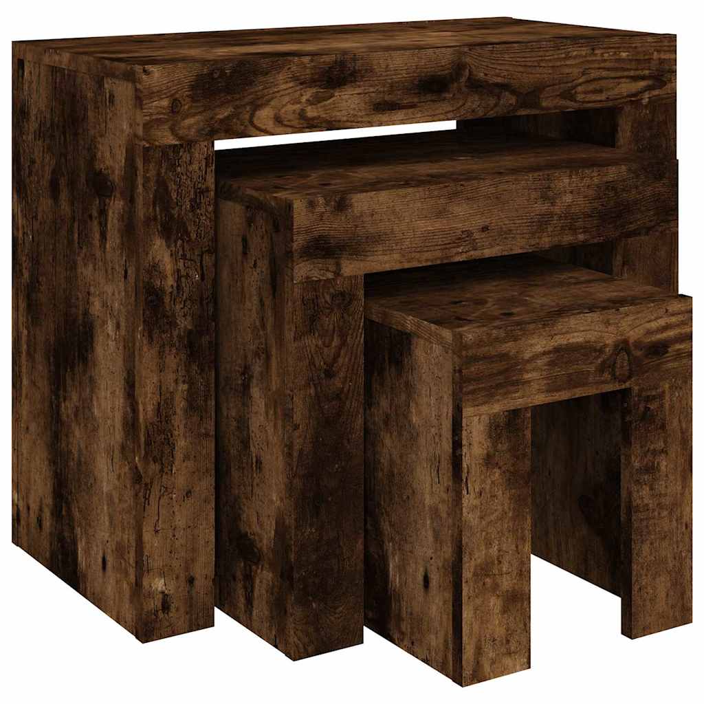 815984 vidaXL Nesting Coffee Tables 3 pcs Smoked Oak Engineered Wood