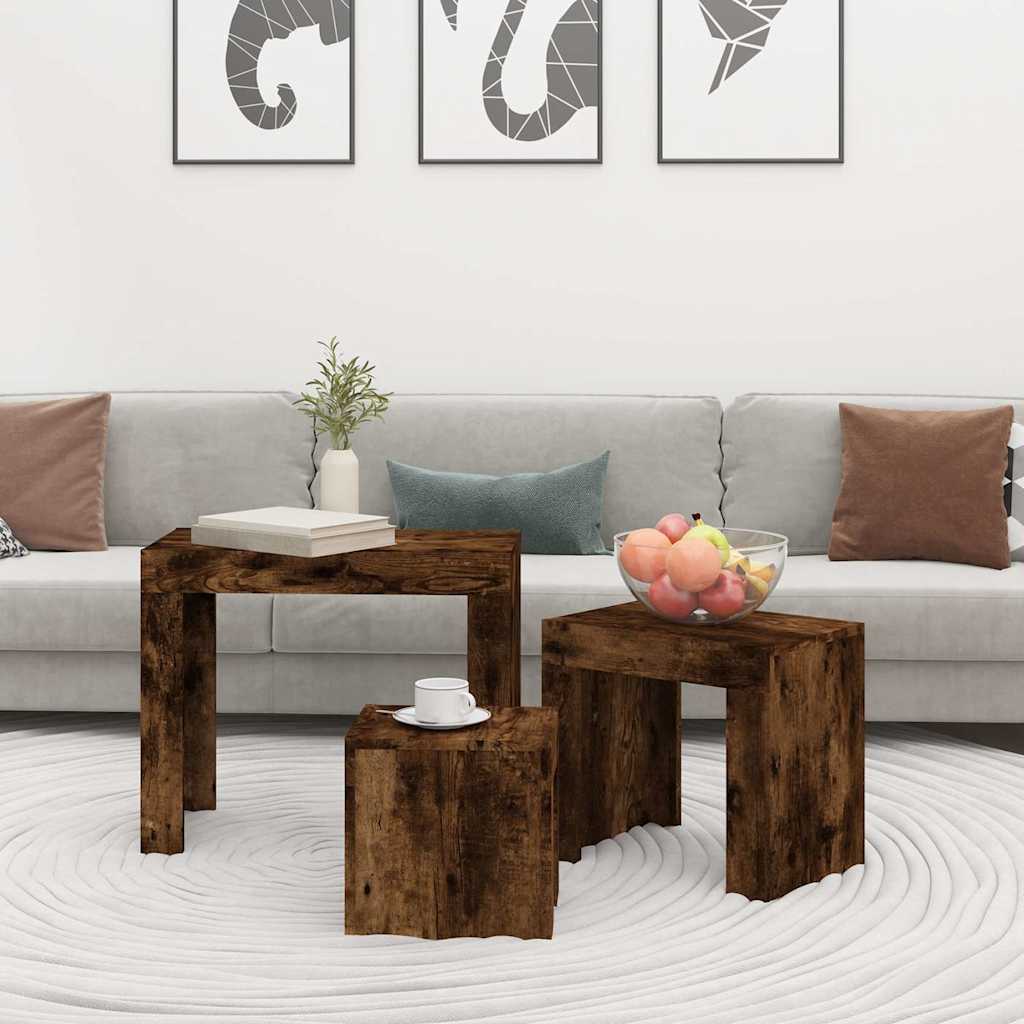 815984 vidaXL Nesting Coffee Tables 3 pcs Smoked Oak Engineered Wood
