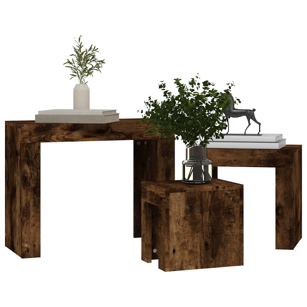 815984 vidaXL Nesting Coffee Tables 3 pcs Smoked Oak Engineered Wood