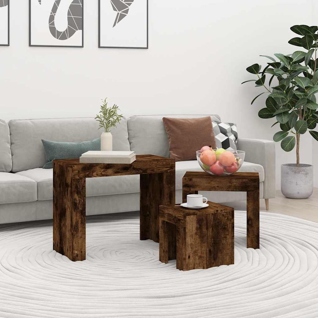 815984 vidaXL Nesting Coffee Tables 3 pcs Smoked Oak Engineered Wood