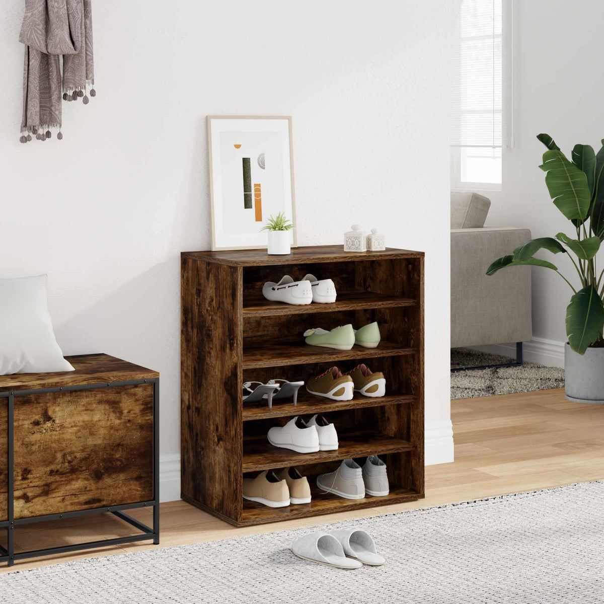 Shoe Cabinet Smoked Oak 60x35x70 cm Engineered Wood