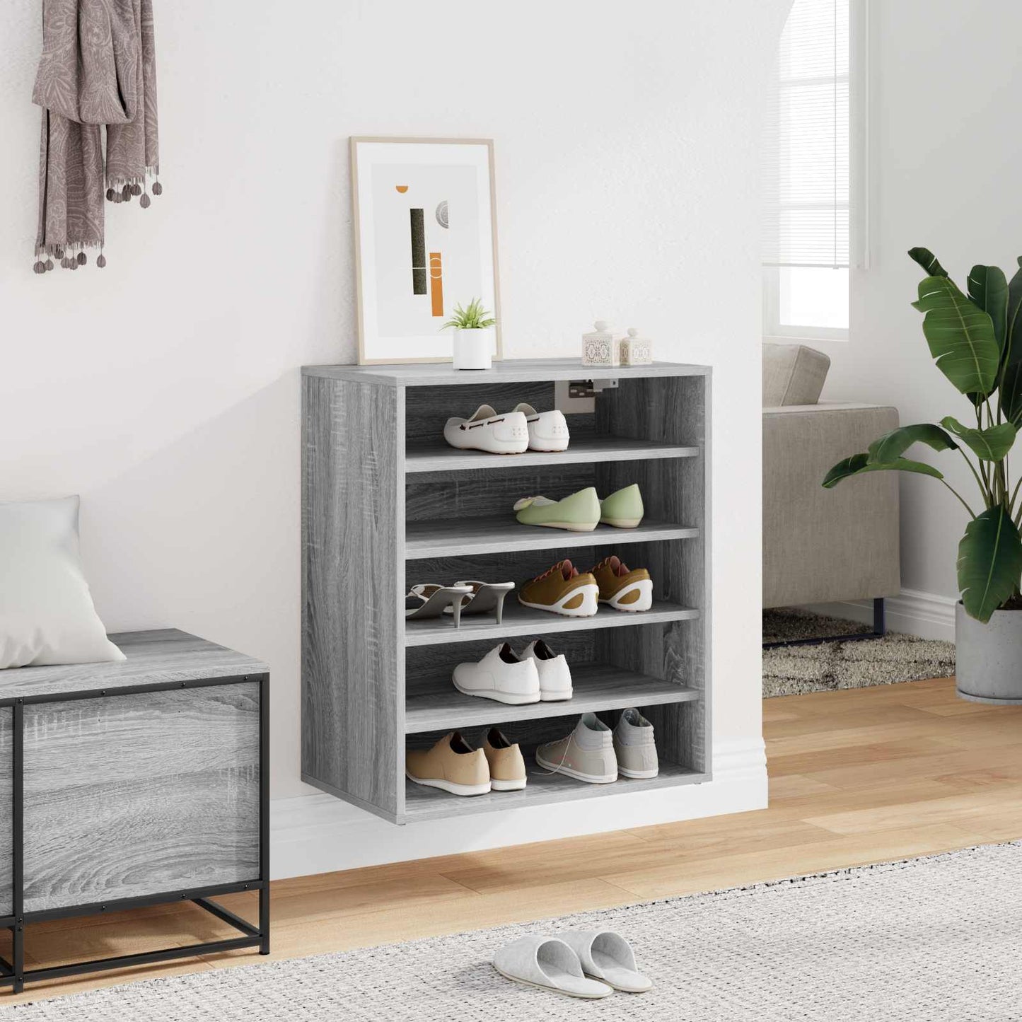 816014 vidaXL Shoe Cabinet Smoked Oak 60x35x70 cm Engineered Wood