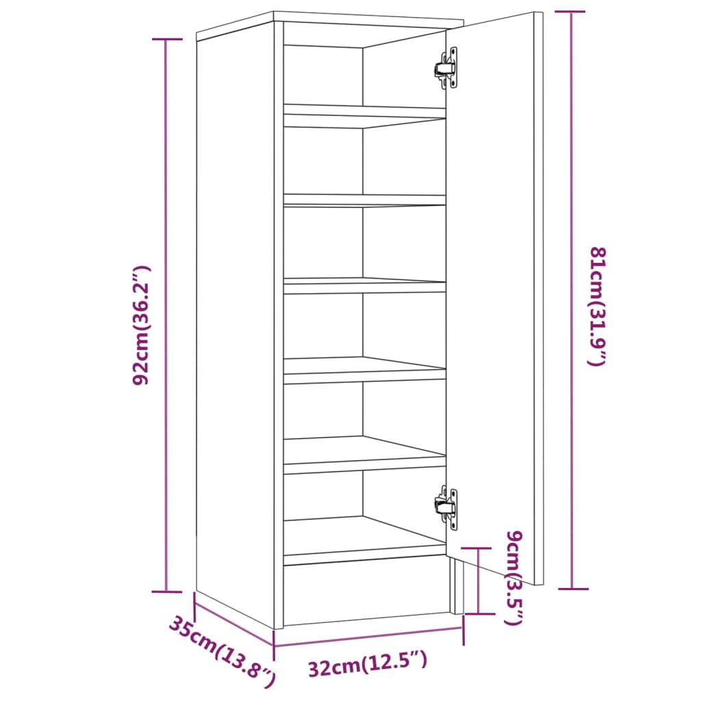 vidaXL Shoe Cabinet Brown Oak 32x35x92 cm Engineered Wood