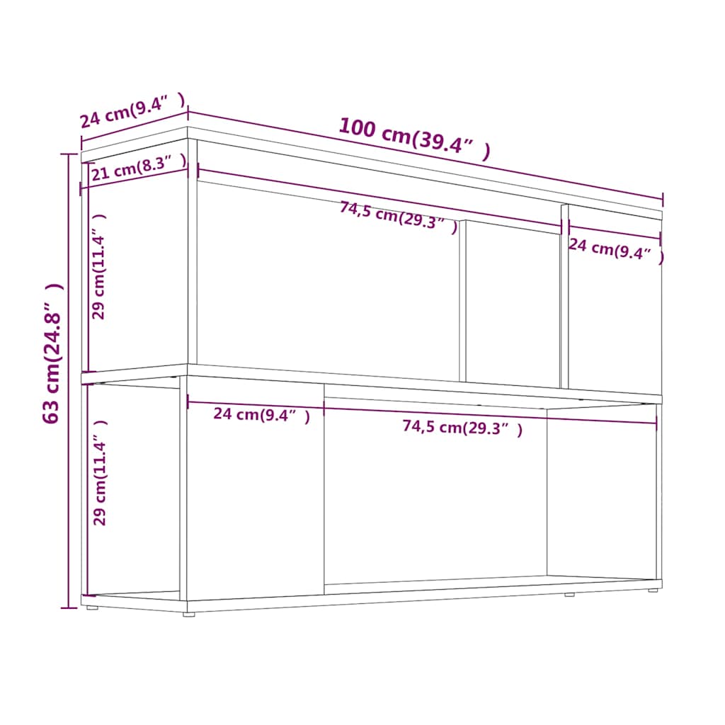 816038 vidaXL Book Cabinet Smoked Oak 100x24x63 cm Engineered Wood