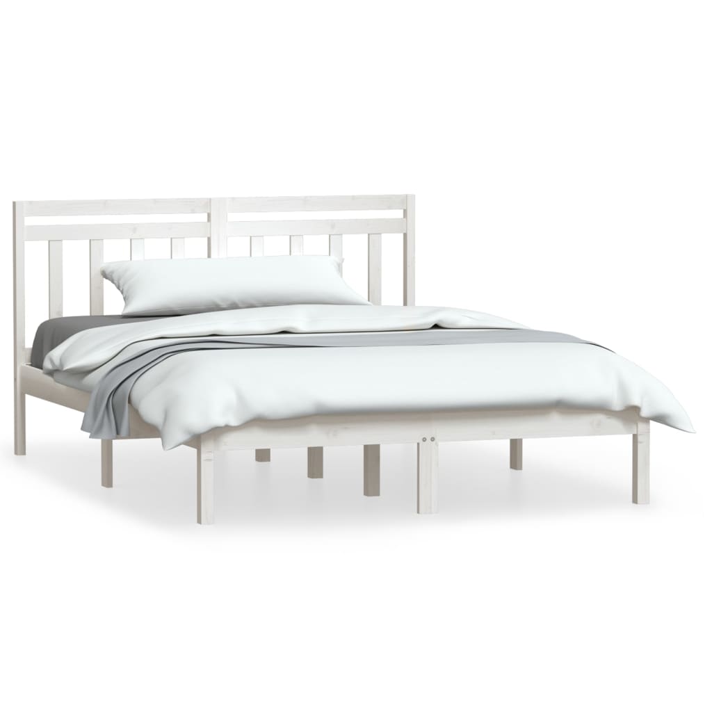Bed Frame without Mattress White Double Solid Wood