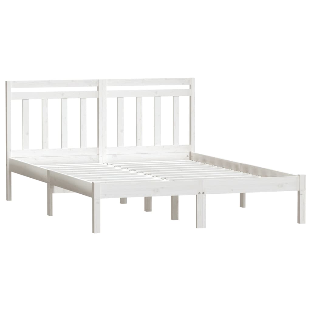 Bed Frame without Mattress White Double Solid Wood