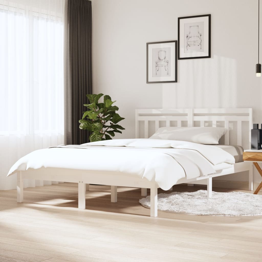 Bed Frame without Mattress White Double Solid Wood