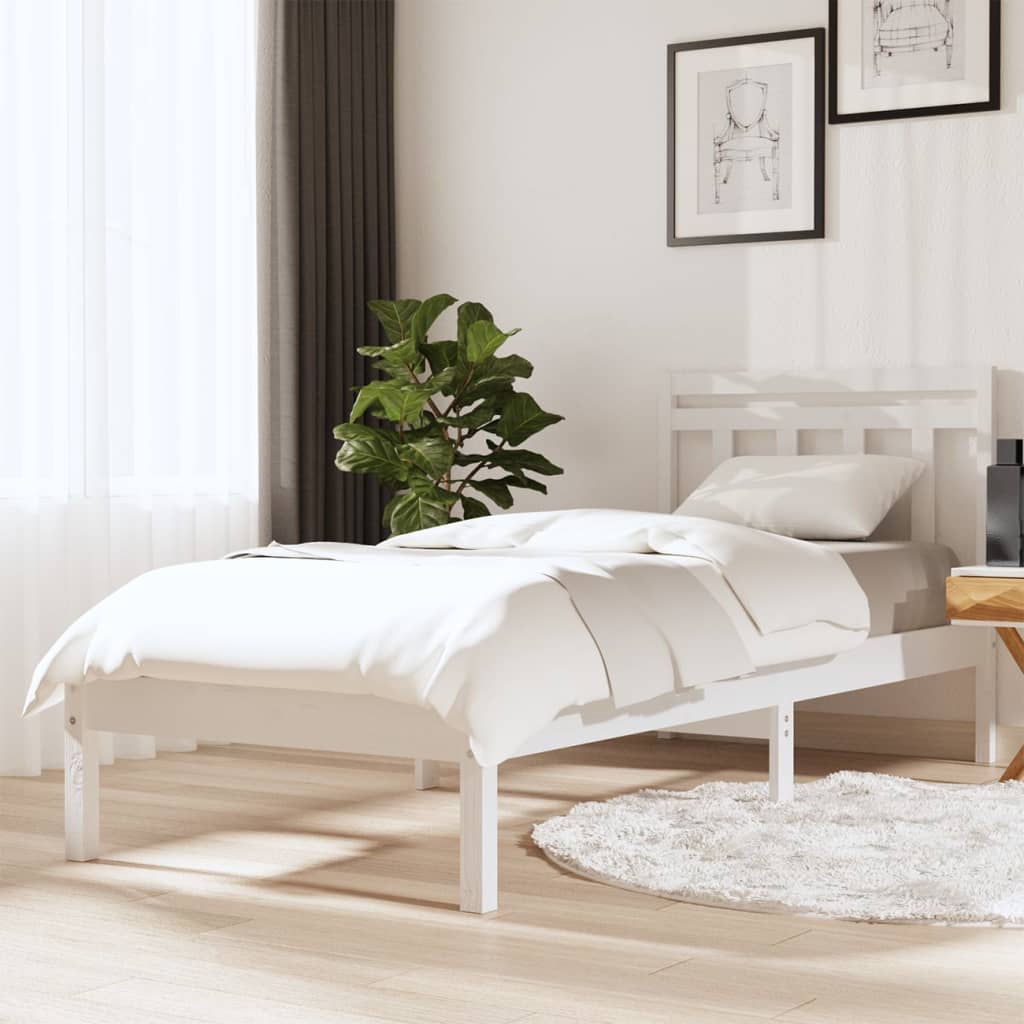 3100575 vidaXL Bed Frame without Mattress White Solid Wood 90x200 cm (810003+814075)