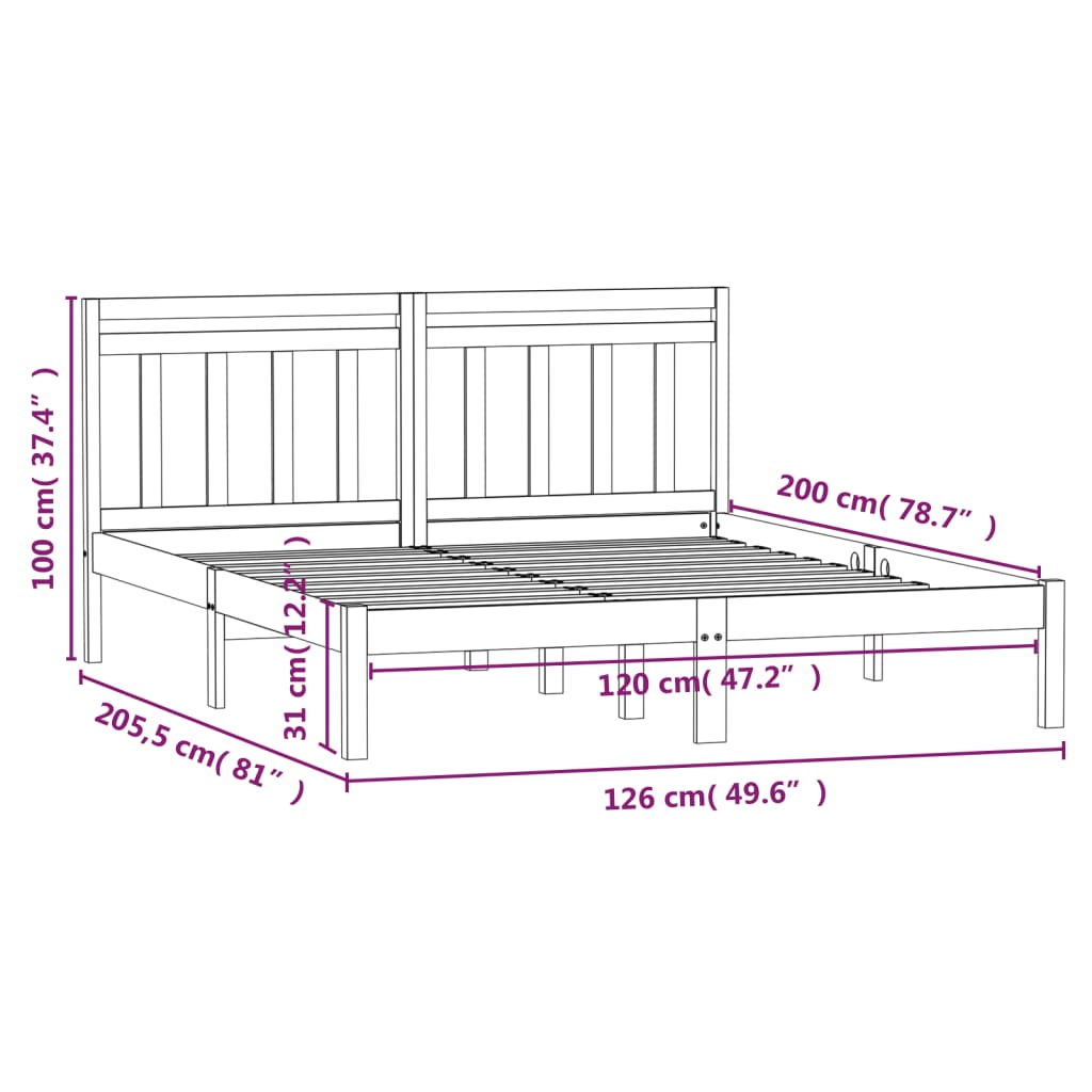 3100584 vidaXL Bed Frame without Mattress Solid Wood 120x200 cm (810012+814084)