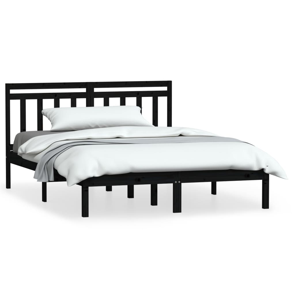 3100593 vidaXL Bed Frame without Mattress Black Solid Wood 140x200 cm (810021+814098)